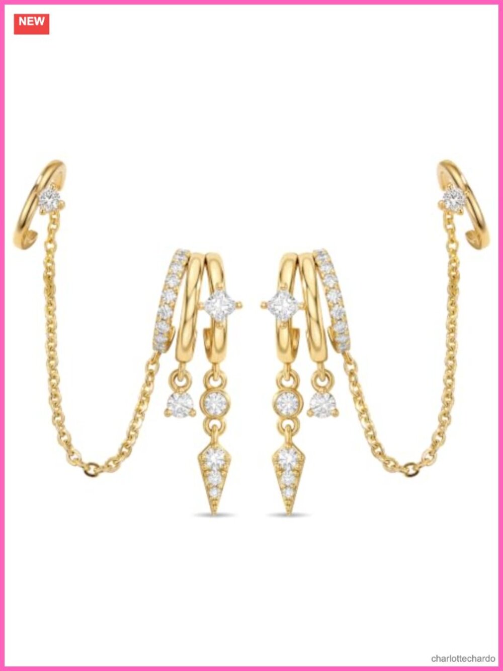 Gold Chain Drop Dangle Statement Earrings for Women, CZ Stacked Huggie
